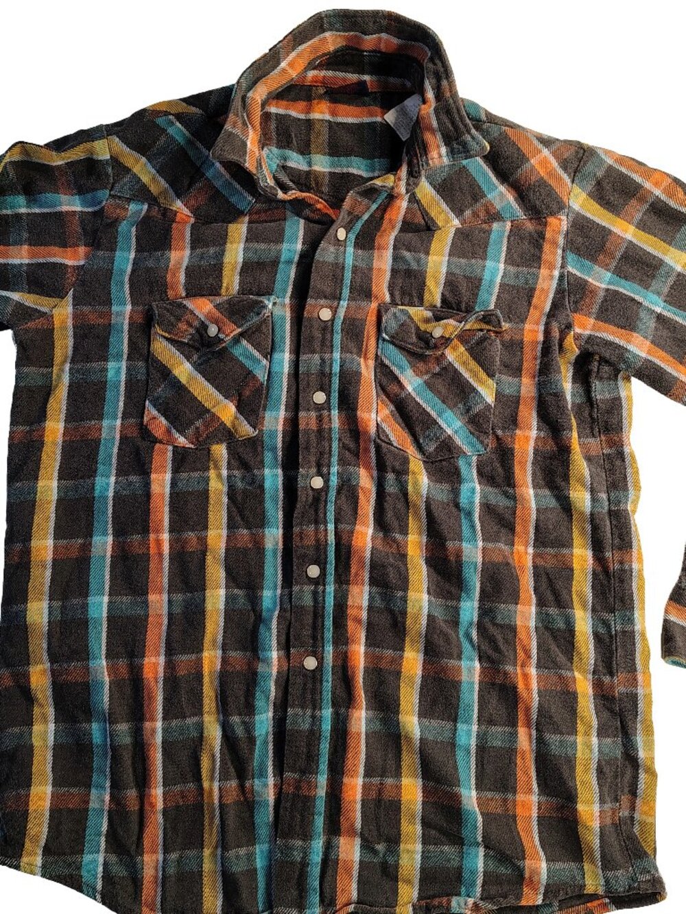 Men's Vintage 70s Large Multicolored Dakota Tallman Brand Heavy Checkered Shirt